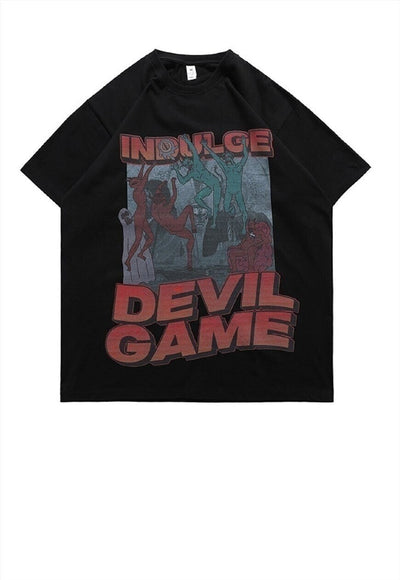 Devil print t-shirt punk tee Gothic game top in White