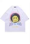 Global peace t-shirt Y2K flamed smile tee world top in white