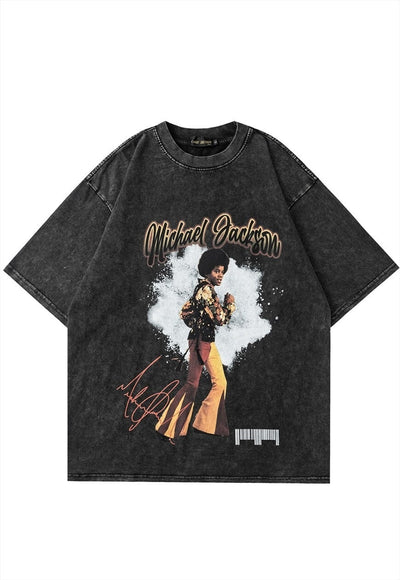 Michael Jackson t-shirt pop king tee vintage wash top grey
