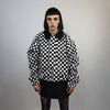 Check print bomber jacket Chequerboard varsity SKA aviator chess pattern coat in black and white