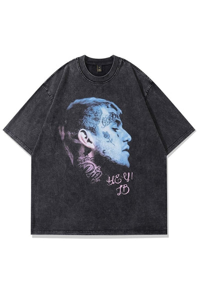 Pop singer t-shirt grunge tee retro JB top in acid grey
