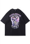 Anime t-shirt Japanese cartoon tee vintage wash top in grey