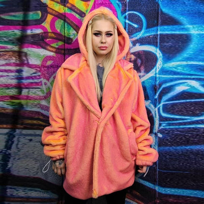 Luminous faux fur coat handmade color changing fleece jacket