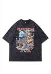 Cat print t-shirt old utility tee retro Japanese top in grey