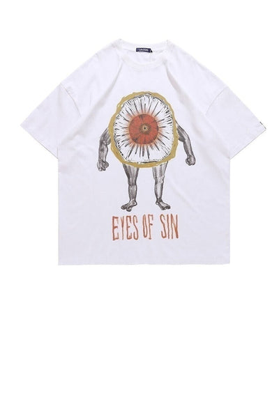 Eye print t-shirt grunge monster tee punk skater top white