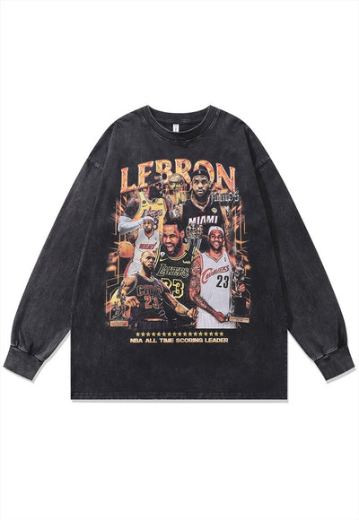 Vintage wash basketball player t-shirt James Lebron top grey