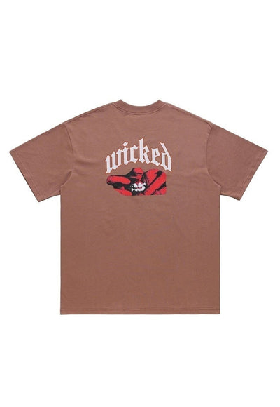 Wicked slogan t-shirt fang print tee utility top in brown