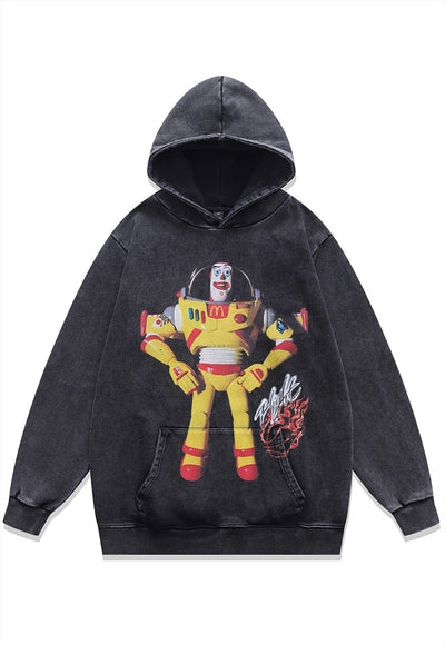 Clown print hoodie vintage wash pullover Toy story jumper