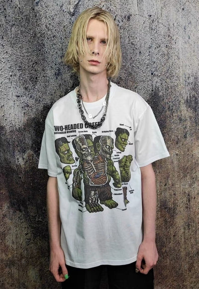 Zombie print t-shirt horror cartoon tee Frankenstein top