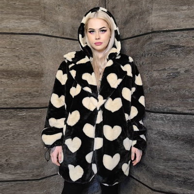 Heart fleece coat handmade 2in1 hood emoji trench jacket