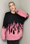 Oversize flame sweater grunge knitted fire jumper in pink