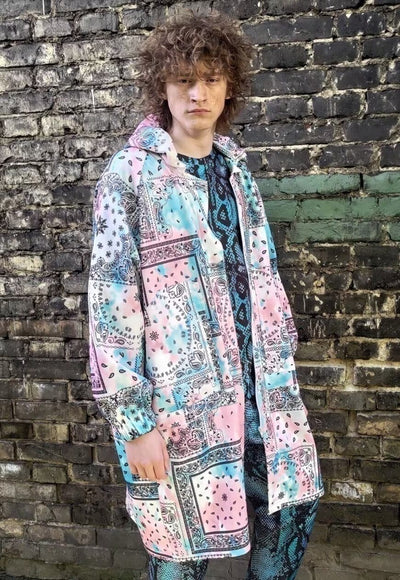 Paisley jacket handmade rave tie-dye windbreaker pastel pink