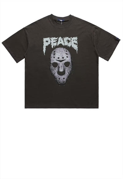 Mask print t-shirt old horror movie tee grunge top in grey