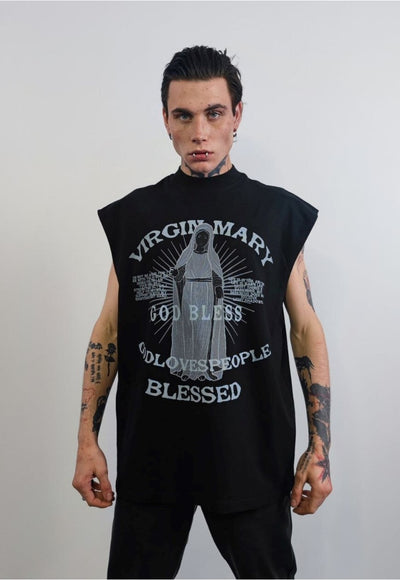 Saint tank top surfer vest creepy religion sleeveless tshirt