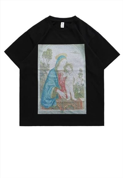 Baroque print t-shirt faded retro religion tee virgin top