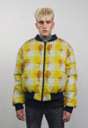 Tattoo print varsity jacket yellow check reversible bomber