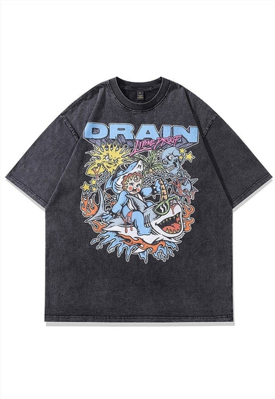 Vintage cartoon t-shirt retro shark tee grunge skater top