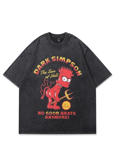 Red devil t-shirt Bart Simpson tee vintage wash top in grey