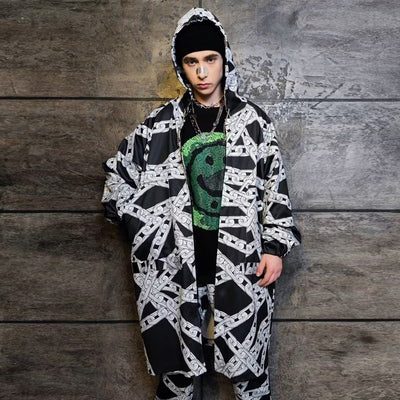 Chain print jacket handmade barbered wire windbreaker black