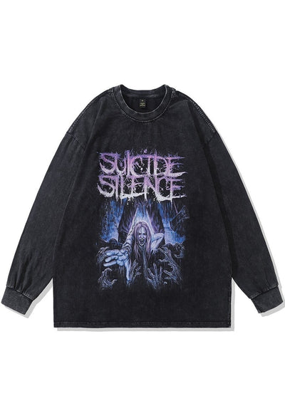 Rock band t-shirt suicide silence long sleeve tee acid black
