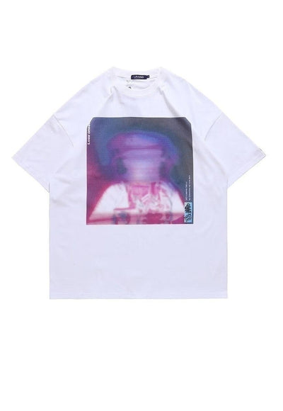 Blurry print t-shirt abstract rave tee skater punk top white