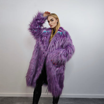 Shaggy faux fur lavender coat long neon trench bright raver bomber flu Dark Harvest