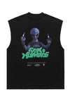 Alien print sleeveless t-shirt UFO tank top surfer vest