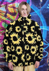 Sunflower fleece bomber handmade daisy floral coat jacket