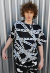 Chain print t-shirt handmade top barbered wire tee in black