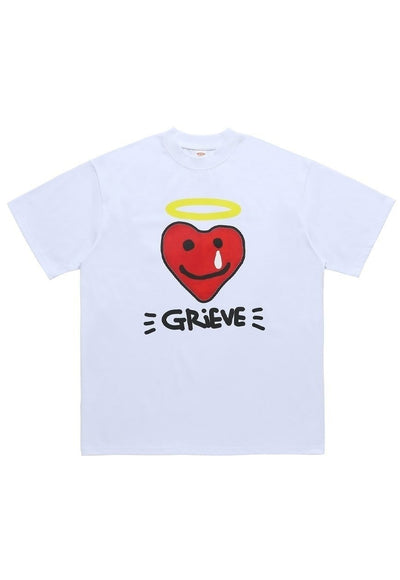 Heart print t-shirt angel tee grunge pop art top in white