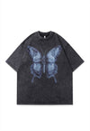 Butterfly print t-shirt psychedelic tee retro top in grey