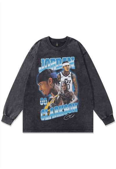 Basketball player t-shirt vintage poster player tee top grey