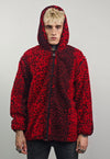 Leopard fleece red hooded bomber detachable sleeves jacket