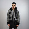 Hounds-tooth cropped jacket woolen dog-tooth bomber crop rocker check coat hooded varsity in black