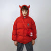 Devil horn hooded jacket skeleton embroidery bomber quilted Gothic puffer wide fit jacket grunge detachable anime varsity in red