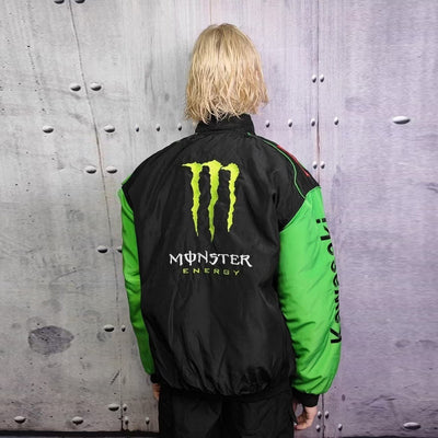 Green racing jacket patchwork Kawasaki motorsport varsity Dark Harvest