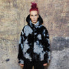 Tie-dye fleece hooded jacket reversible fluffy animal coat