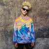 Rainbow jacket abstract print velvet bomber soft coat pink