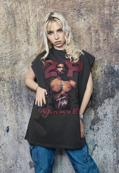 Hip-hop sleeveless t-shirt rapper print tank top surfer vest