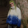 Gradient faux fur jacket tie-dye fluffy bomber festival varsity jacket raised neck fleece coat high fashion Autumn Winter coat in white blue