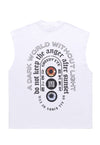 Eye print sleeveless t-shirt retro tank top surfer vest