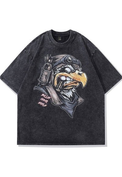 Eagle print t-shirt Retro bird cartoon tee skater top black