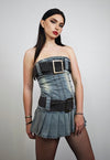 Belted denim dress cowboy blue mini jean gown