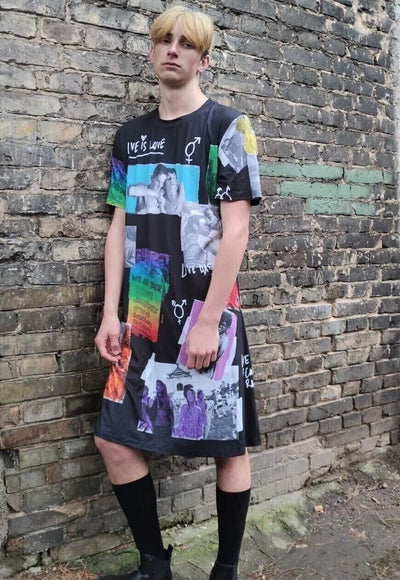 Gay skater dress LGBT love is love baggy pride tee in black