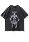 Tattoo t-shirt Alien girl print tee Anime top in acid grey