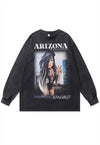 Arizona t-shirt vintage wash girl cartoon top long tee grey