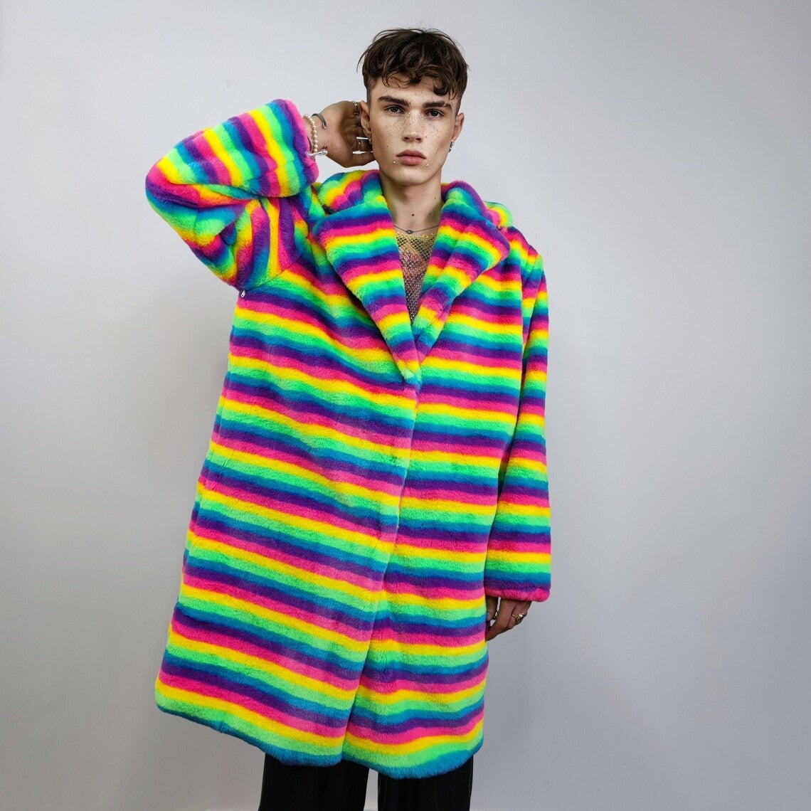 Rainbow coat hooded Gay pride trench striped rave bomber detachable fl Dark Harvest