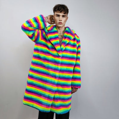 Rainbow coat hooded Gay pride trench striped rave bomber detachable fleece fluorescent festival bomber removable sleeves burning man jacket