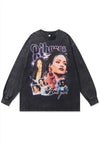 Vintage Rihanna t-shirt long sleeve pop singer top acid grey