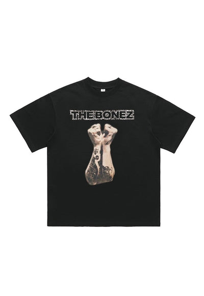 Tattoo print t-shirt Bonez slogan tee grunge top in black